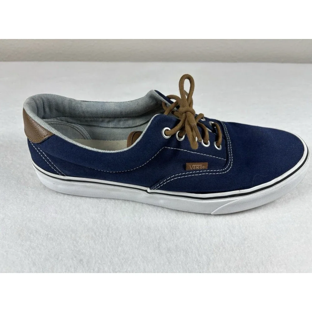 Vans Era Navy Blue Canvas Sneakers Brown Laces Men’s Size 11.5 Casual Shoes